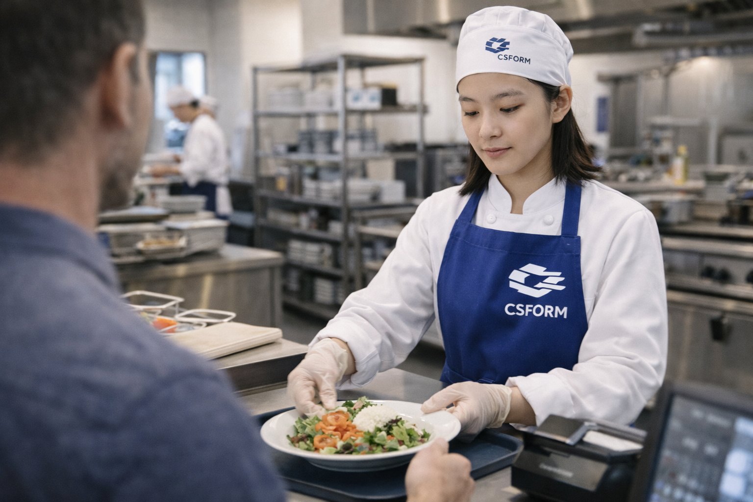 Étudiante en cuisine à l'œuvre